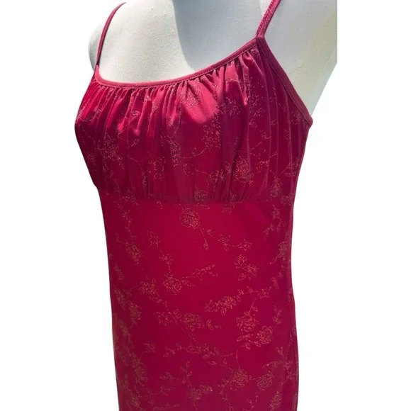 Candy Rocket 90s Dress Large Glitter Floral Red Burgundy Milkmaid Stretch VTG Candy Rocket 90s Dress Large Glitter Floral Red Burgundy Milkmaid Stretch VTG